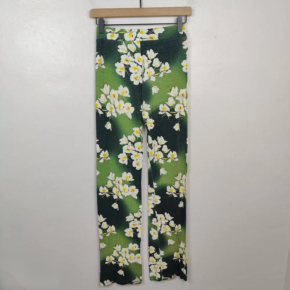 Samantha Sung Pants Womens 2 Pull On Green Blue‎ Floral Print Jersey Straight - Picture 5 of 7